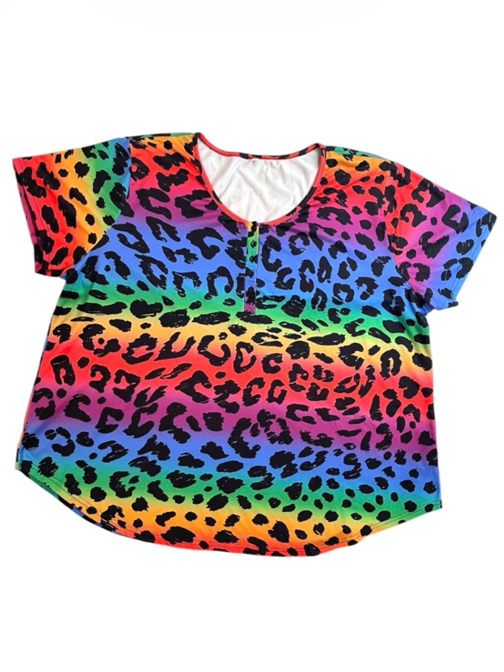 Women’s Rainbow Leopard Print Short Sleeve Top